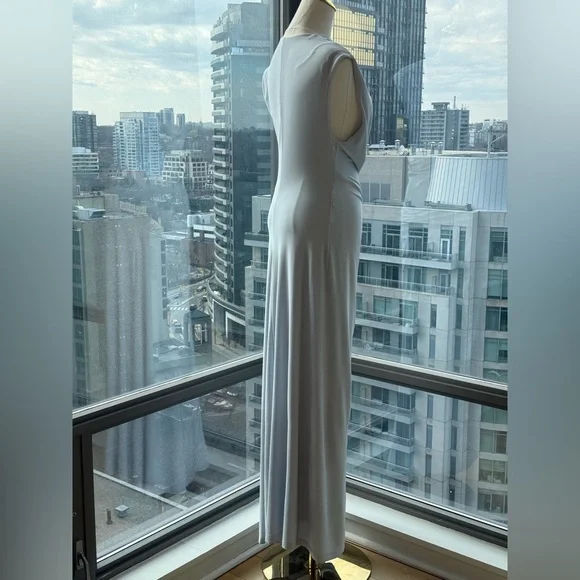 🆕 SIMKHAI 🧿 NWOT Acacia Draped Ruched Jersey Midi Dress, Blue Haze - Sz L - Picture 6 of 16